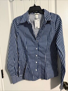 H&M Navy and White Striped Button-Up Shirt